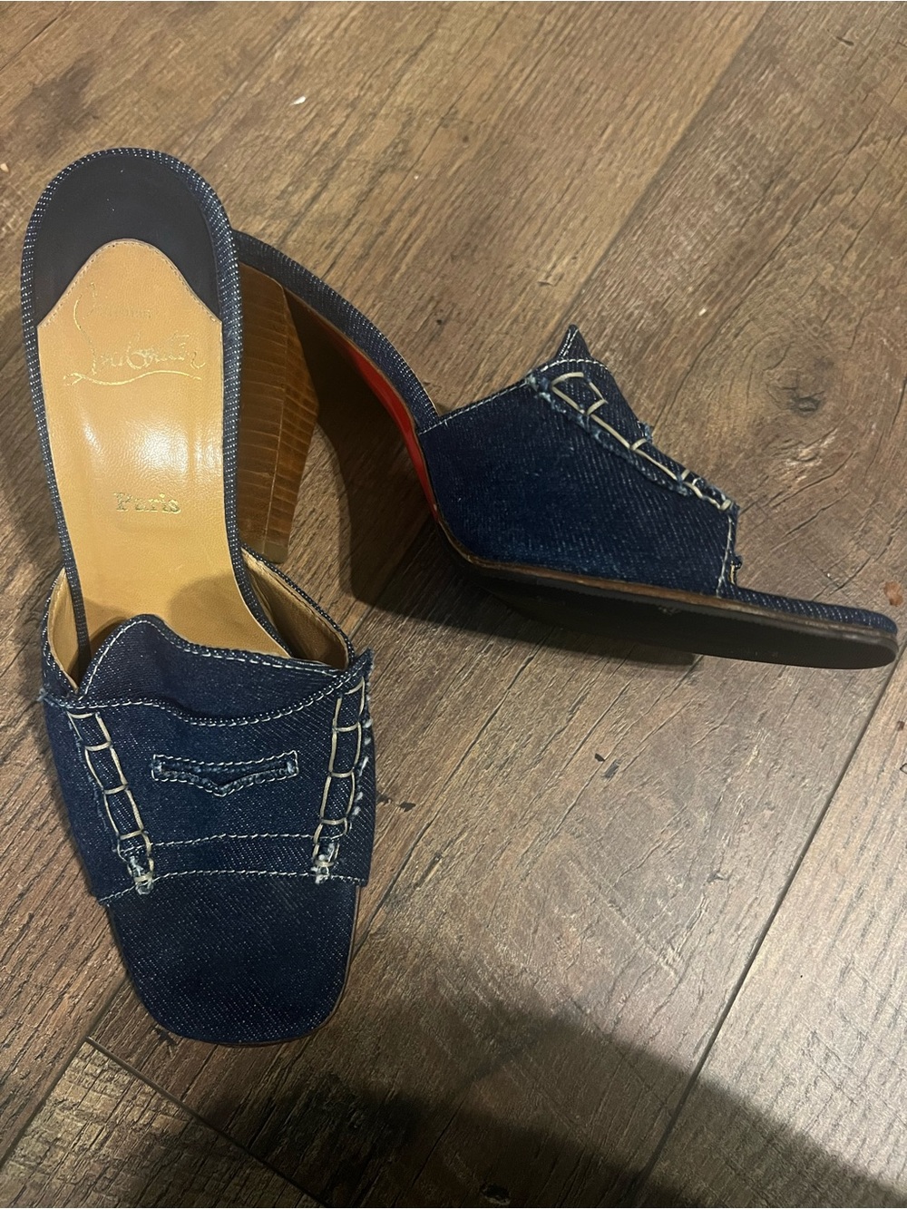 Christian Louboutin Dark Blue Denim Slide Mules - AUTHENTIC - Picture 2 of 11